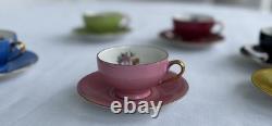 Vintage Rare M & R Made in France Demitasse Cups & Saucers Floral Set of 7