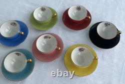 Vintage Rare M & R Made in France Demitasse Cups & Saucers Floral Set of 7