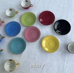 Vintage Rare M & R Made in France Demitasse Cups & Saucers Floral Set of 7