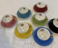 Vintage Rare M & R Made in France Demitasse Cups & Saucers Floral Set of 7
