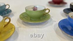 Vintage Rare M & R Made in France Demitasse Cups & Saucers Floral Set of 7