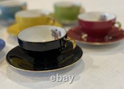 Vintage Rare M & R Made in France Demitasse Cups & Saucers Floral Set of 7