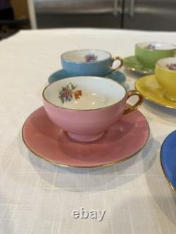 Vintage Rare M & R Made in France Demitasse Cups & Saucers Floral Set of 7