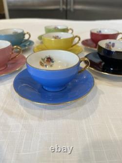 Vintage Rare M & R Made in France Demitasse Cups & Saucers Floral Set of 7