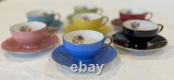 Vintage Rare M & R Made in France Demitasse Cups & Saucers Floral Set of 7