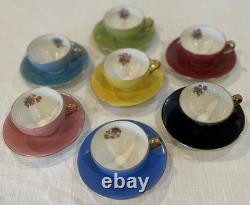 Vintage Rare M & R Made in France Demitasse Cups & Saucers Floral Set of 7