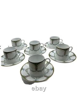 Vintage Raynaud Limoges Porcelain Festivities Demitasse Cups and Saucers France
