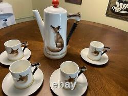 Vintage Reynard the Fox Coffee pot and demitasse cup and saucers set of 4