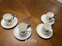 Vintage Reynard the Fox Coffee pot and demitasse cup and saucers set of 4