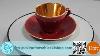 Vintage Royal Copenhagen Aluminia Confetti Demitasse Coffee Cup U0026 Saucer With Gold Finish Red
