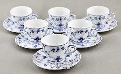 Vintage Royal Copenhagen Blue Fluted Plain Demitasse Cups & Saucers 298 X 6 Mint