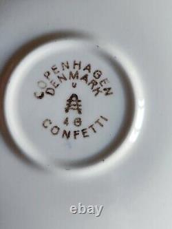 Vintage Royal Copenhagen MCM Confetti 5 Demitasse Cup Saucers Gold Lined