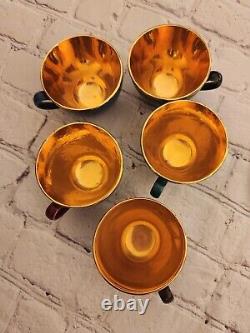 Vintage Royal Copenhagen MCM Confetti 5 Demitasse Cup Saucers Gold Lined