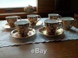 Vintage Royal Crown Derby IMARI 2451 Pattern Demitasse Cups (6) & Saucers (5)