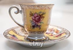 Vintage Schumann Bavaria Demitasse Cup & Saucer Gold Trim and Floral, 4.5