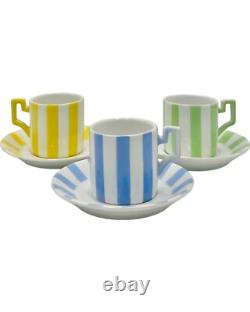 Vintage Set 3 Bonwit Teller Demitasse Cups & Saucers Blue, Yellow, Green
