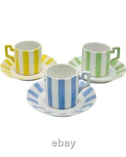 Vintage Set 3 Bonwit Teller Demitasse Cups & Saucers Blue, Yellow, Green