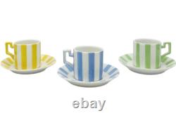 Vintage Set 3 Bonwit Teller Demitasse Cups & Saucers Blue, Yellow, Green