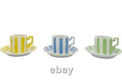 Vintage Set 3 Bonwit Teller Demitasse Cups & Saucers Blue, Yellow, Green