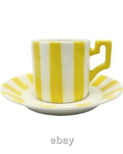 Vintage Set 3 Bonwit Teller Demitasse Cups & Saucers Blue, Yellow, Green