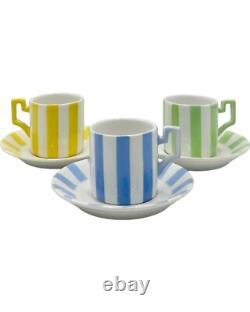 Vintage Set 3 Bonwit Teller Demitasse Cups & Saucers Blue, Yellow, Green