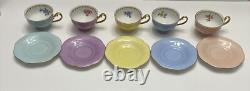 Vintage Set Of 5 Puls Germany Porcelain Pastel Demitasse Cups & Saucers