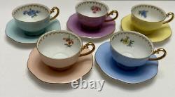 Vintage Set Of 5 Puls Germany Porcelain Pastel Demitasse Cups & Saucers