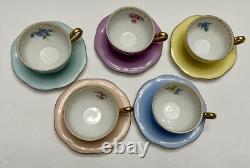 Vintage Set Of 5 Puls Germany Porcelain Pastel Demitasse Cups & Saucers