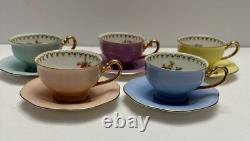 Vintage Set Of 5 Puls Germany Porcelain Pastel Demitasse Cups & Saucers
