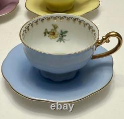 Vintage Set Of 5 Puls Germany Porcelain Pastel Demitasse Cups & Saucers