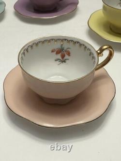 Vintage Set Of 5 Puls Germany Porcelain Pastel Demitasse Cups & Saucers