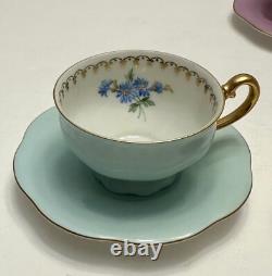 Vintage Set Of 5 Puls Germany Porcelain Pastel Demitasse Cups & Saucers