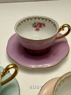 Vintage Set Of 5 Puls Germany Porcelain Pastel Demitasse Cups & Saucers