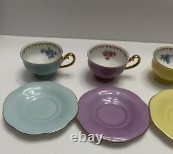 Vintage Set Of 5 Puls Germany Porcelain Pastel Demitasse Cups & Saucers