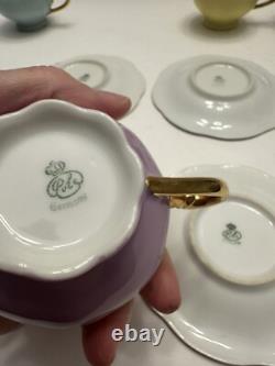 Vintage Set Of 5 Puls Germany Porcelain Pastel Demitasse Cups & Saucers