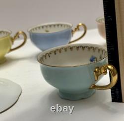 Vintage Set Of 5 Puls Germany Porcelain Pastel Demitasse Cups & Saucers