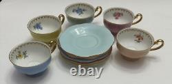 Vintage Set Of 5 Puls Germany Porcelain Pastel Demitasse Cups & Saucers