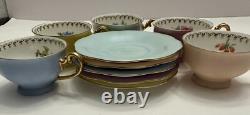 Vintage Set Of 5 Puls Germany Porcelain Pastel Demitasse Cups & Saucers