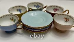 Vintage Set Of 5 Puls Germany Porcelain Pastel Demitasse Cups & Saucers