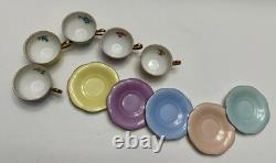 Vintage Set Of 5 Puls Germany Porcelain Pastel Demitasse Cups & Saucers