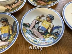 Vintage Set Of Vernon Kilns SALAMINA Rockwell Kent DEMITASSE CUPS & SAUCERS 11pc