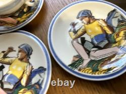 Vintage Set Of Vernon Kilns SALAMINA Rockwell Kent DEMITASSE CUPS & SAUCERS 11pc