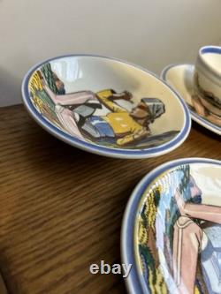 Vintage Set Of Vernon Kilns SALAMINA Rockwell Kent DEMITASSE CUPS & SAUCERS 11pc