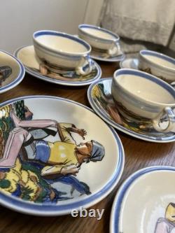 Vintage Set Of Vernon Kilns SALAMINA Rockwell Kent DEMITASSE CUPS & SAUCERS 11pc
