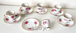 Vintage Set of 6 Floral Yong Sheng Porcelain Co. Demitasse Cup Saucer Gold Rim