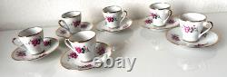 Vintage Set of 6 Floral Yong Sheng Porcelain Co. Demitasse Cup Saucer Gold Rim