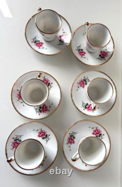 Vintage Set of 6 Floral Yong Sheng Porcelain Co. Demitasse Cup Saucer Gold Rim