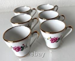 Vintage Set of 6 Floral Yong Sheng Porcelain Co. Demitasse Cup Saucer Gold Rim