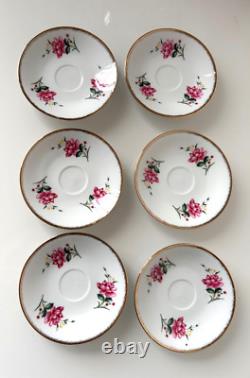 Vintage Set of 6 Floral Yong Sheng Porcelain Co. Demitasse Cup Saucer Gold Rim
