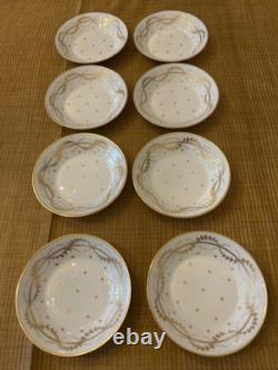 Vintage Set of 8 Vista Alegre Demitasse Cups, Saucers and plates -White and gold